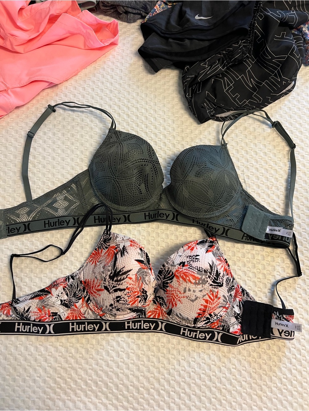 Hurley Olive Green Lace Bralette with Black Elastic Band